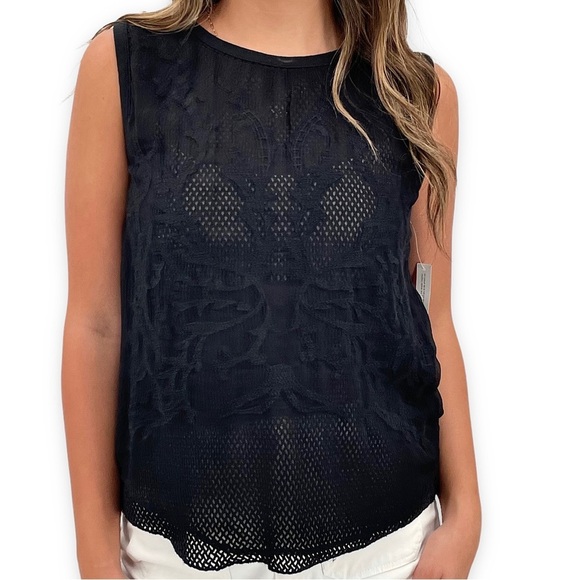 NEW Trouve Sleeveless Top Sheer Mesh Textured Layers Going Out Top Black | XS - Picture 2 of 11